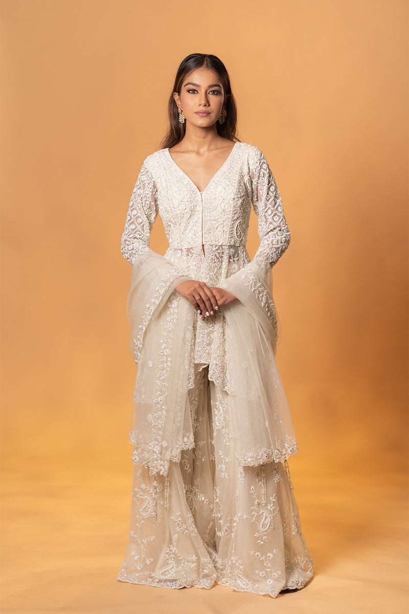 Ivory Hand-Embroidered Sharara