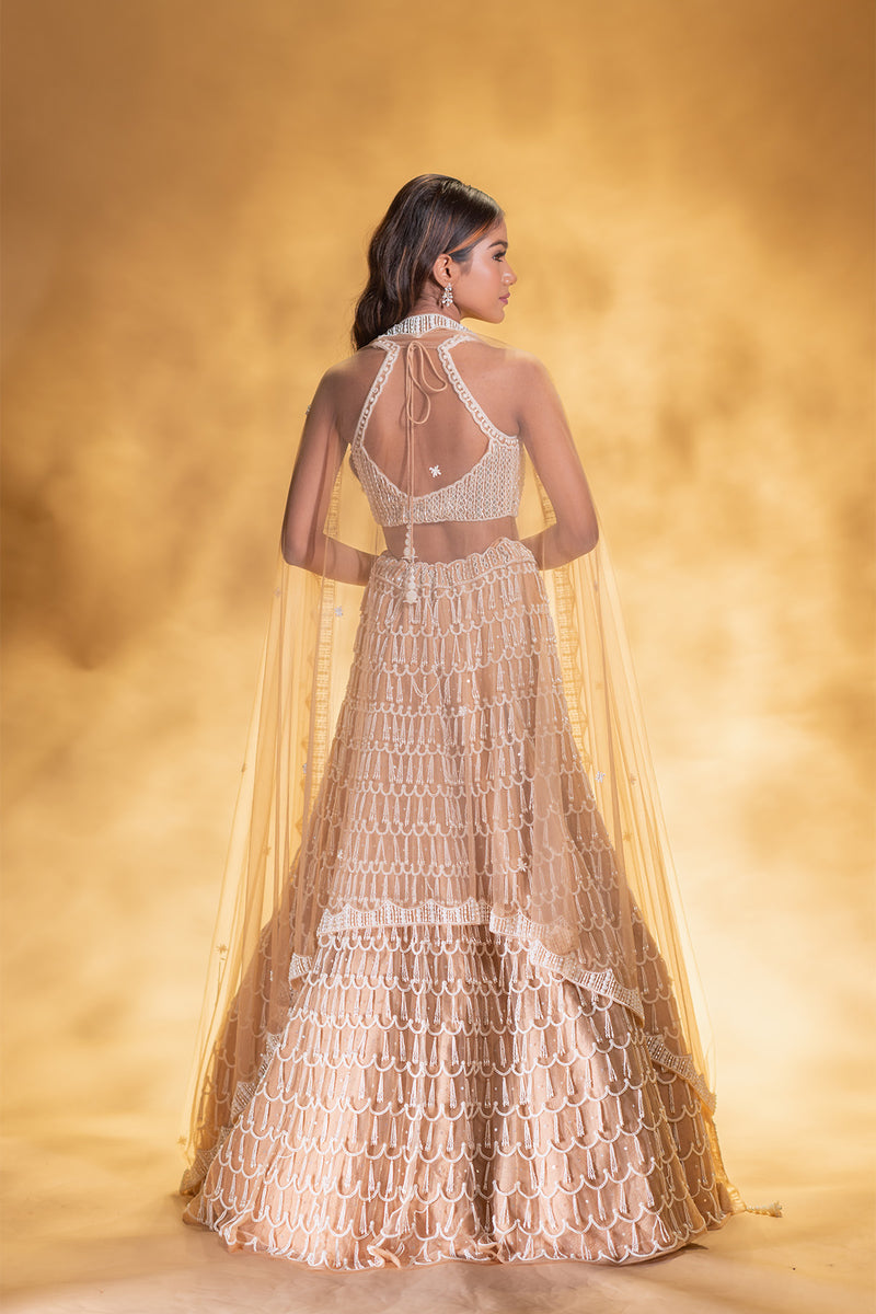 Beige Pearl Embroidered Lehenga set