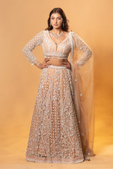 Dark beige Pearl Embroidered Lehenga set