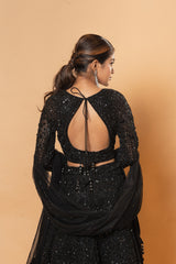 Black Chantilly Net Embroidered Lehenga Set