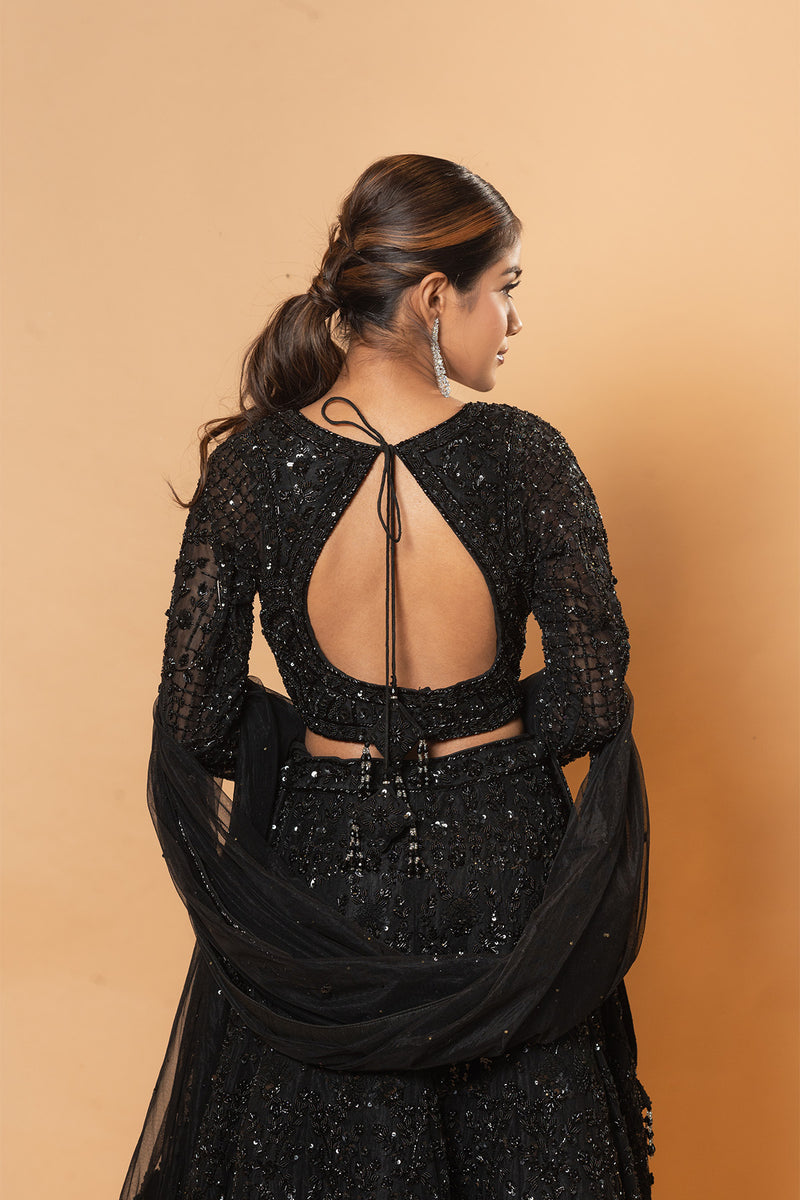 Black Chantilly Net Embroidered Lehenga Set