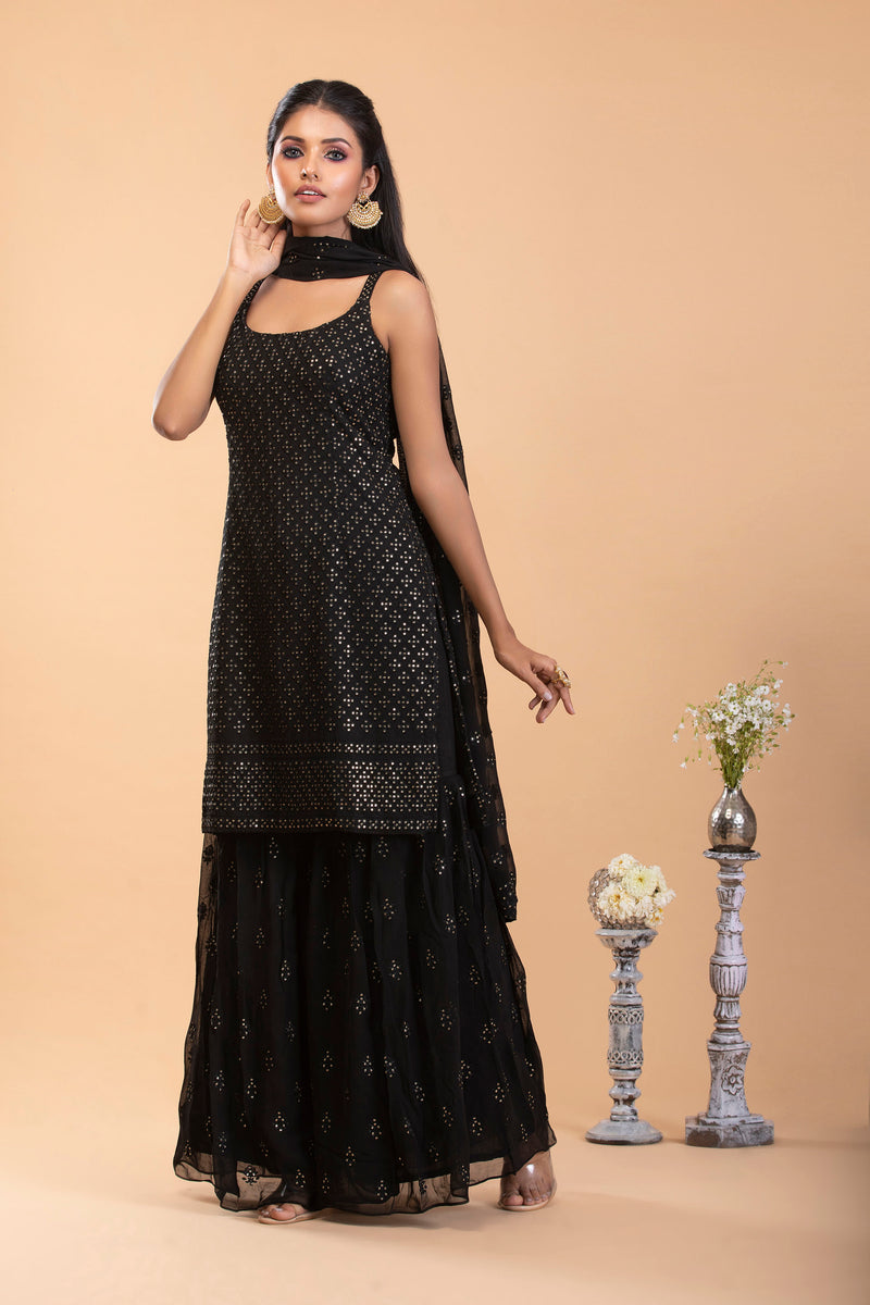 Black Georgette Sharara set