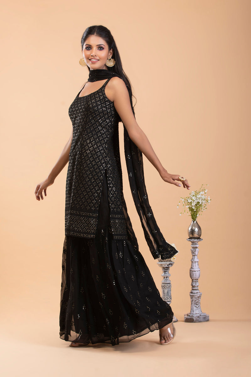 Black Georgette Sharara set