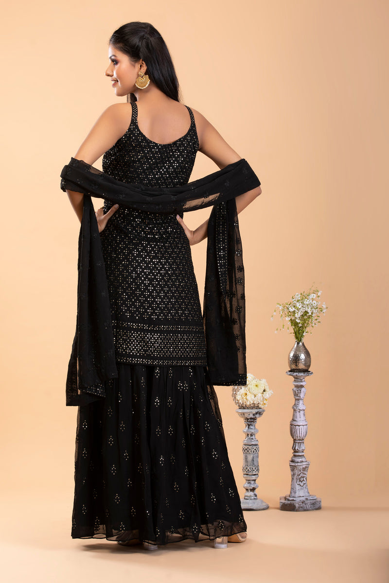 Black Georgette Sharara set