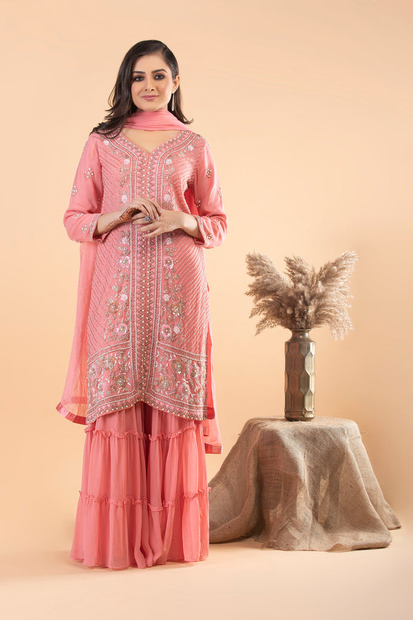 Salmon Pink Sharara set