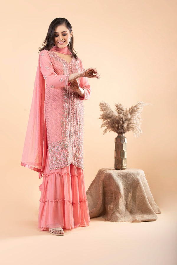 Salmon Pink Sharara set